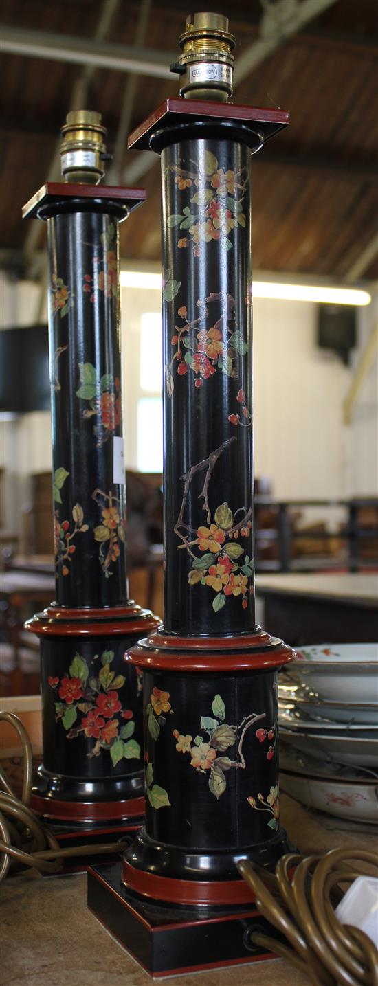 Two floral painted lamps